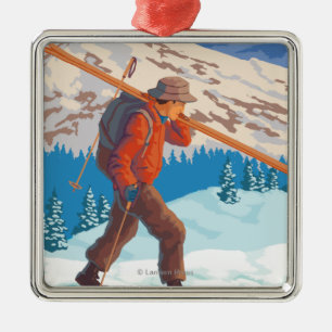 Skifahrer-tragende Schnee-Skis - Montana Silbernes Ornament