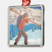 Skifahrer-tragende Schnee-Skis - Montana Silbernes Ornament (Links)