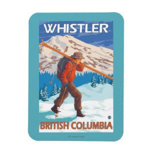 Skifahrer-tragende Schnee-Skis - Pfeifer, BC Magnet