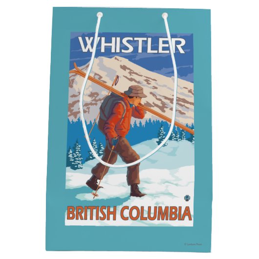 Skifahrer-tragende Schnee-Skis - Pfeifer, BC Mittlere Geschenktüte (Rückseite)