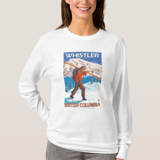 Skifahrer-tragende Schnee-Skis - Pfeifer, BC T-Shirt (Vorderseite)