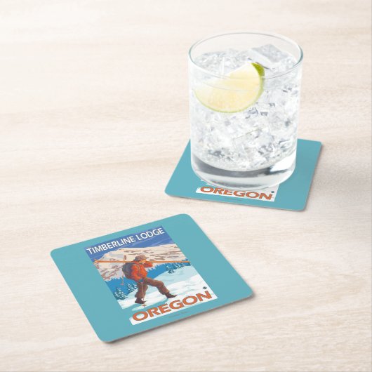 Skifahrer-tragende Schnee-Skis - Rechteckiger Pappuntersetzer (Vor Ort)