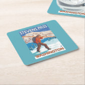 Skifahrer-tragende Schnee-Skis - Rechteckiger Pappuntersetzer (angewinkelt)