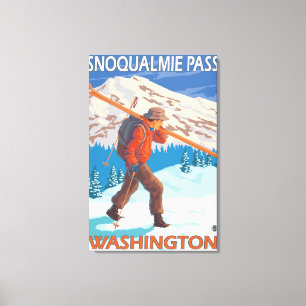 Skifahrer-tragende Schnee-Skis - Snoqualmie Leinwanddruck
