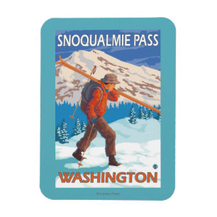 Skifahrer-tragende Schnee-Skis - Snoqualmie Magnet