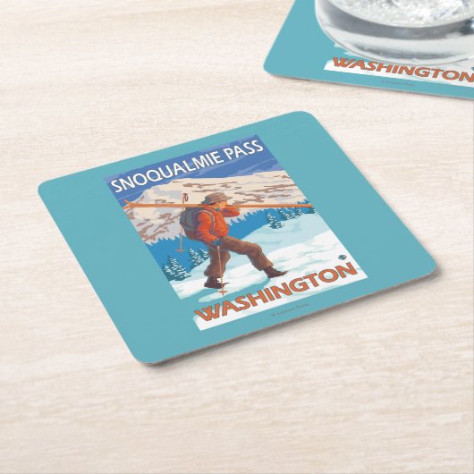 Skifahrer-tragende Schnee-Skis - Snoqualmie Rechteckiger Pappuntersetzer (angewinkelt)