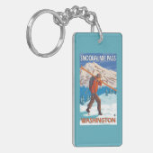 Skifahrer-tragende Schnee-Skis - Snoqualmie Schlüsselanhänger (Vorderseite links)