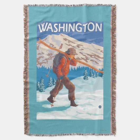 Skifahrer-tragende Schnee-Skis - Washington Decke (Vorderseite Vertikal)