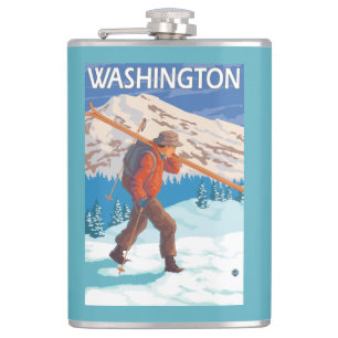Skifahrer-tragende Schnee-Skis - Washington Flachmann