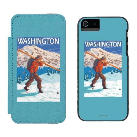 Skifahrer-tragende Schnee-Skis - Washington Incipio iPhone Geldbeutel-Hülle (Seite an Seite)