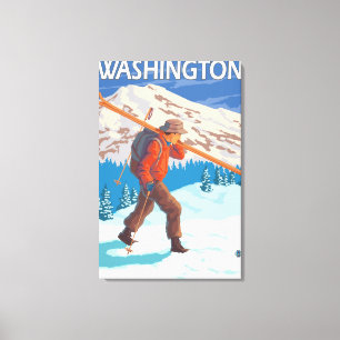 Skifahrer-tragende Schnee-Skis - Washington Leinwanddruck