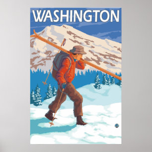 Skifahrer-tragende Schnee-Skis - Washington Poster