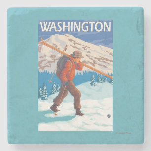 Skifahrer-tragende Schnee-Skis - Washington Steinuntersetzer