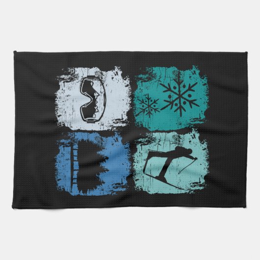 Skifahrer Wintersport Geschirrtuch (Horizontal)
