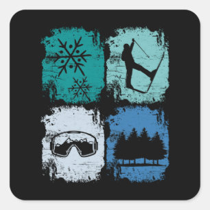 Skifahrer Wintersport Quadratischer Aufkleber