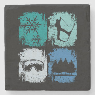 Skifahrer Wintersport Steinuntersetzer