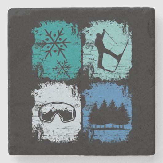Skifahrer Wintersport Steinuntersetzer (Vorderseite)