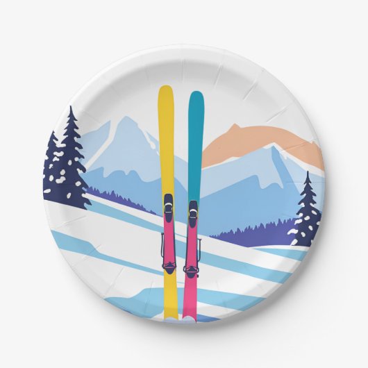 Skiferien Pappteller (Vorderseite)