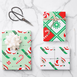 Skiferien Santa Skifahren Geschenk Geschenkpapier Set
