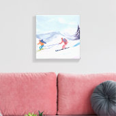 Skifreunde | Schönes Aquarell Skigebiet Leinwanddruck (Insitu (Wohnzimmer))