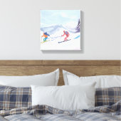 Skifreunde | Schönes Aquarell Skigebiet Leinwanddruck (Insitu (Schlafzimmer))