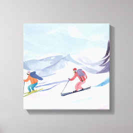 Skifreunde | Schönes Aquarell Skigebiet Leinwanddruck