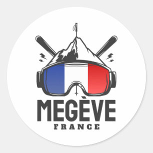 Skigebiet Megève Frankreich Retro-Skifahren Runder Aufkleber
