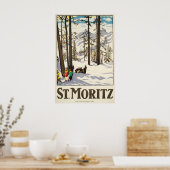 Skigebiet Saint Moritz Schweiz Winter Ski Poster (Küche)