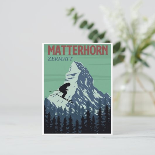 Skigebiet Zermatt Schweiz Vintager Berggipfel Postkarte (Stehend Vorderseite)