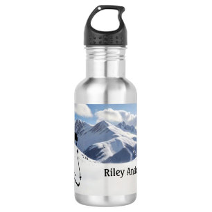 Skigebirge und Skier-Silhouette personalisieren Edelstahlflasche