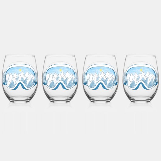 Skiggles Berg Reflektion Sky Blau Set 4 Weinglas Ohne Stiel (Vorderseite)