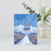 Skigondel Schneebedeckter Berg Aquarell Postkarte (Stehend Vorderseite)