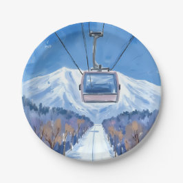 Skigondel Schneebirg Aquarell Pappteller