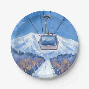 Skigondel Schneebirg Aquarell Pappteller