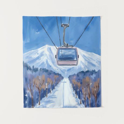Skigondel Schneebirg Aquarell Wandteppich (Vorderseite)