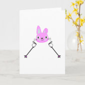 Skihasen mit Skistöcken Karte (Gelbe Blume)