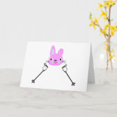 Skihasen mit Skistöcken Karte (Gelbe Blume)