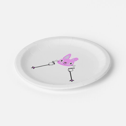 Skihasen mit Skistöcken Pappteller (Schrägansicht)