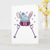 Skihasen mit Skistöcken Skikappe Karte (Gelbe Blume)