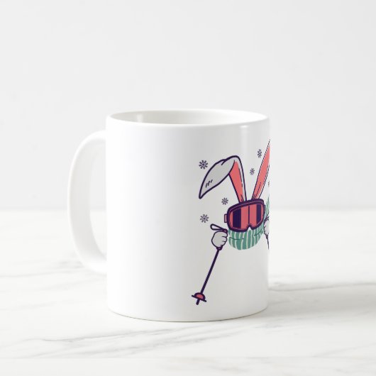 Skihasen mit Skistöcken und Schal Kaffeetasse (Vorderseite Links)
