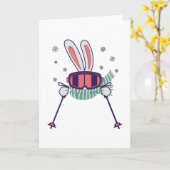 Skihasen mit Skistöcken und Schal Karte (Gelbe Blume)