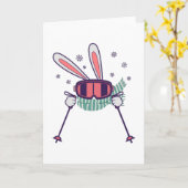 Skihasen mit Skistöcken und Schal Karte (Gelbe Blume)