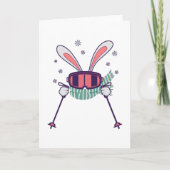 Skihasen mit Skistöcken und Schal Karte (Vorderseite)