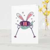 Skihasen mit Skistöcken und Schal Karte (Gelbe Blume)