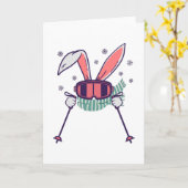 Skihasen mit Skistöcken und Schal Karte (Gelbe Blume)