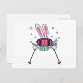 Skihasen mit Skistöcken und Schal Postkarte (Vorne/Hinten)