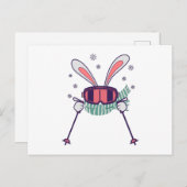 Skihasen mit Skistöcken und Schal Postkarte (Vorne/Hinten)