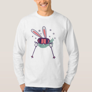 Skihasen mit Skistöcken und Schal T-Shirt