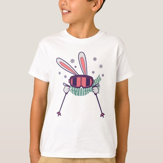 Skihasen mit Skistöcken und Schal T-Shirt (Vorderseite)