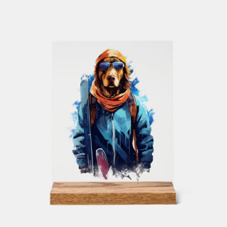 Skihund in Skibrille  5 Acrylschild